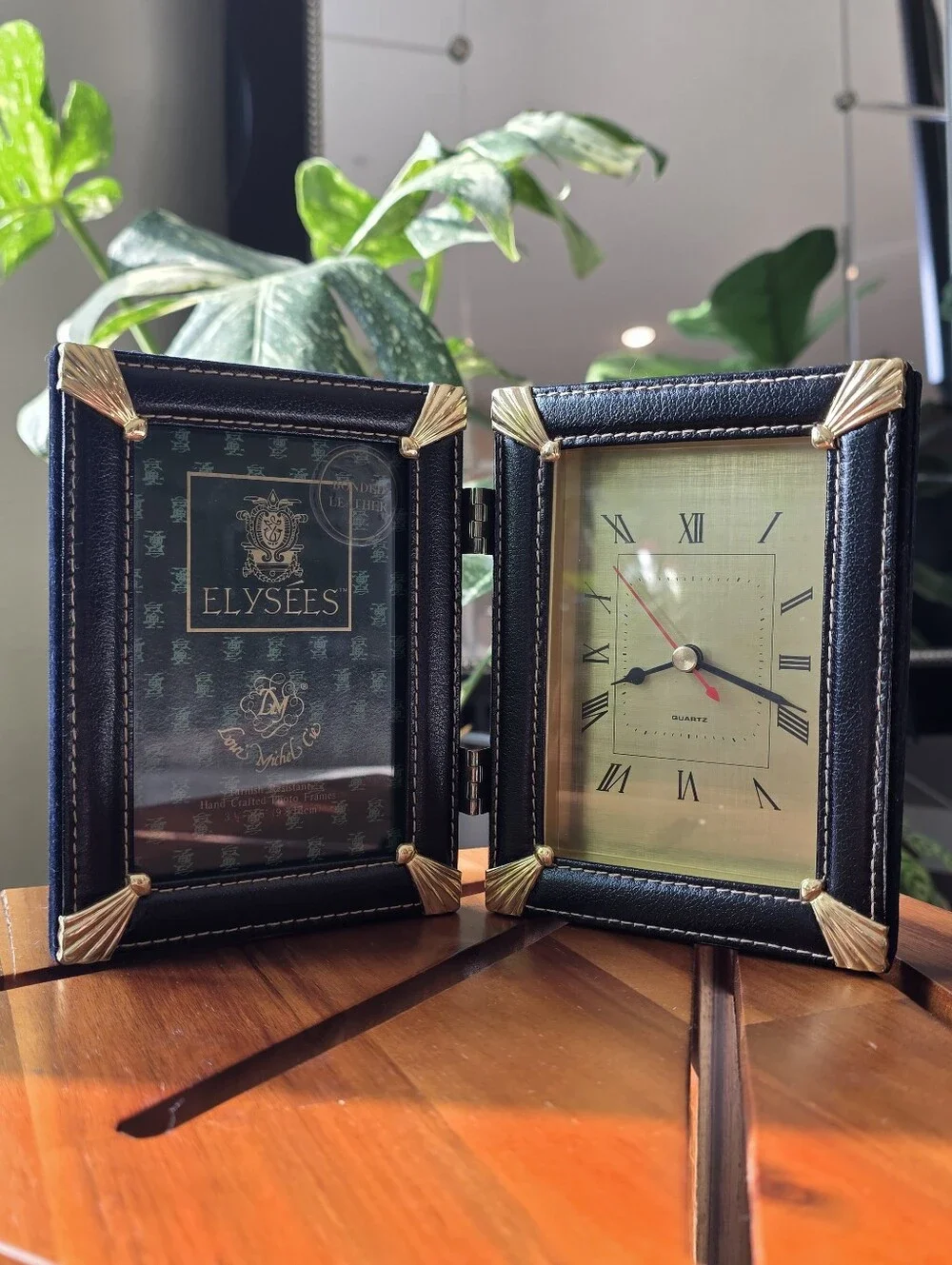 Vintage Foldable Desk Clock Photo Frame Combo